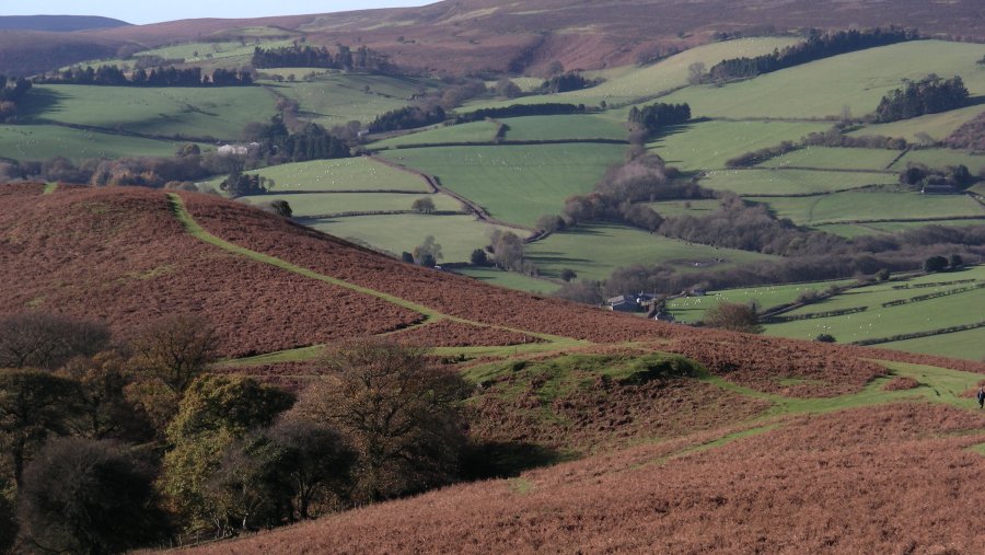 Descending Hergest Ridge towards the town of Gladestry, Wales, just over the hill.